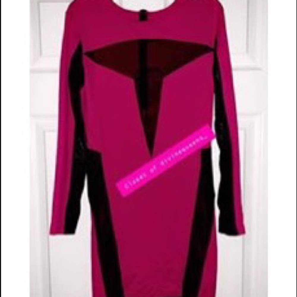 Pink and black sheer midi dress